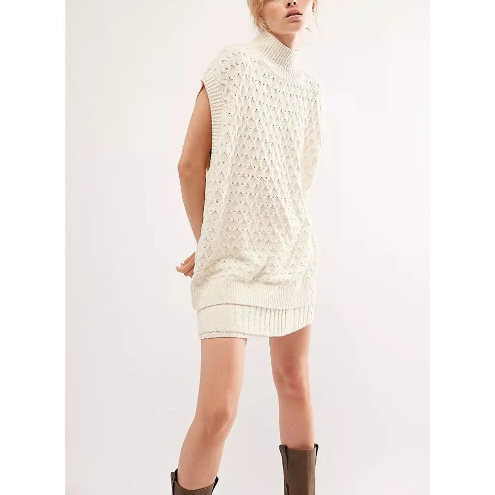 Free People Cream Textured Sweater & Mini Skirt Set - Picture 2 of 10